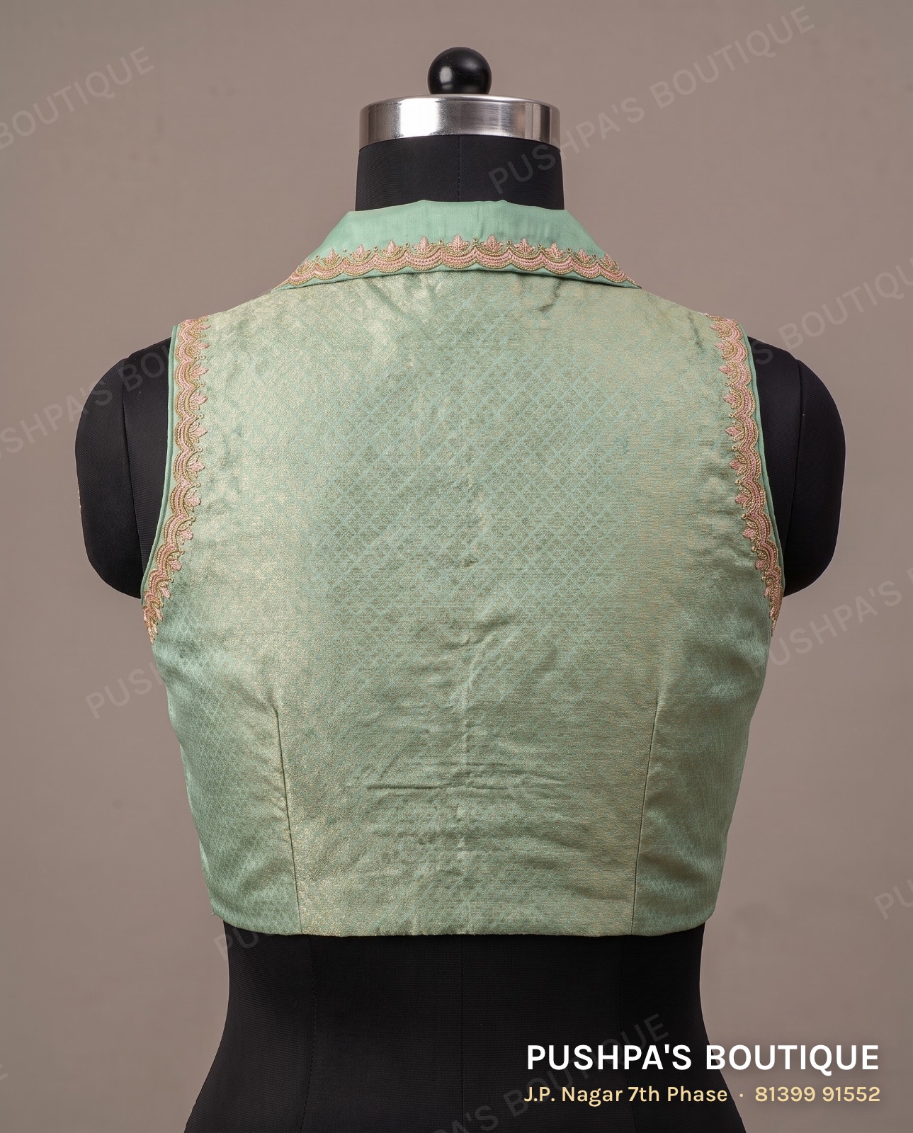 Designer blouse PB-102, collar, high back, sleeveless, photo 2