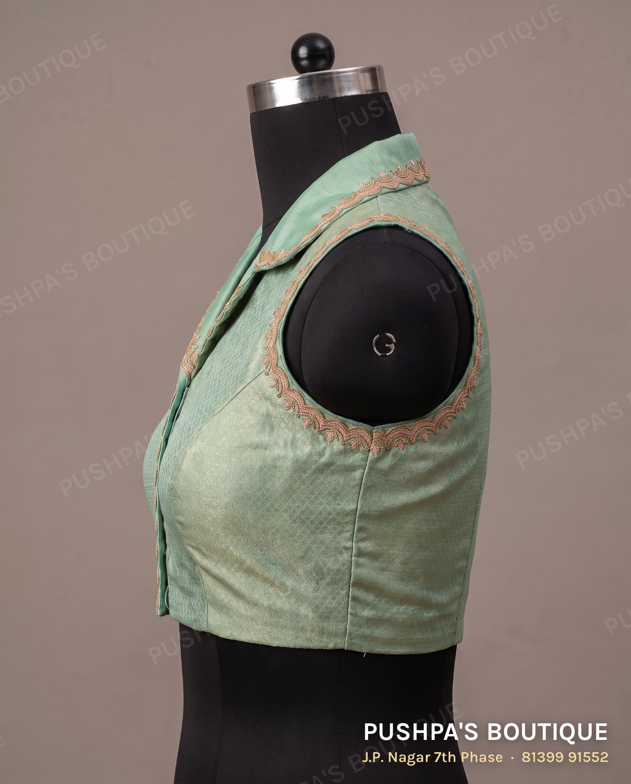 Designer blouse PB-102, collar, high back, sleeveless, photo 3