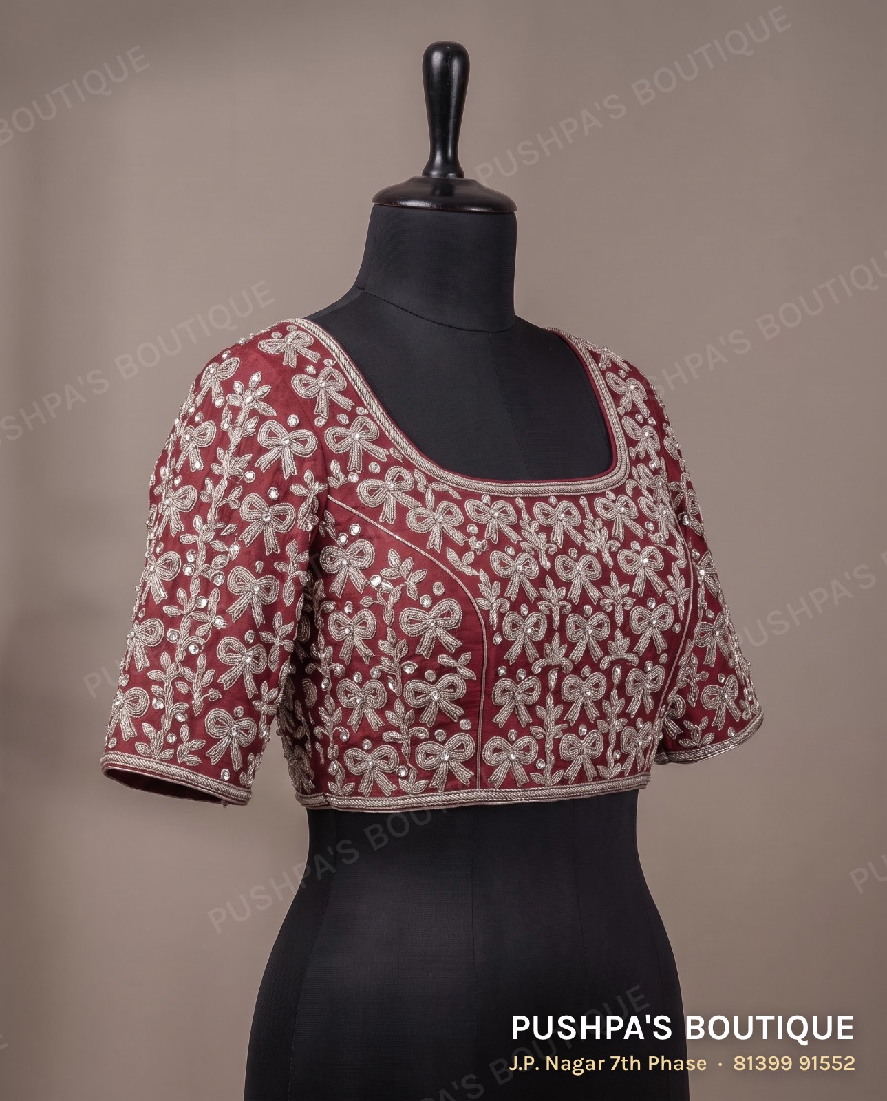 4 dot blouse PB-103, square neck, high back, three quarter sleeve, photo 3