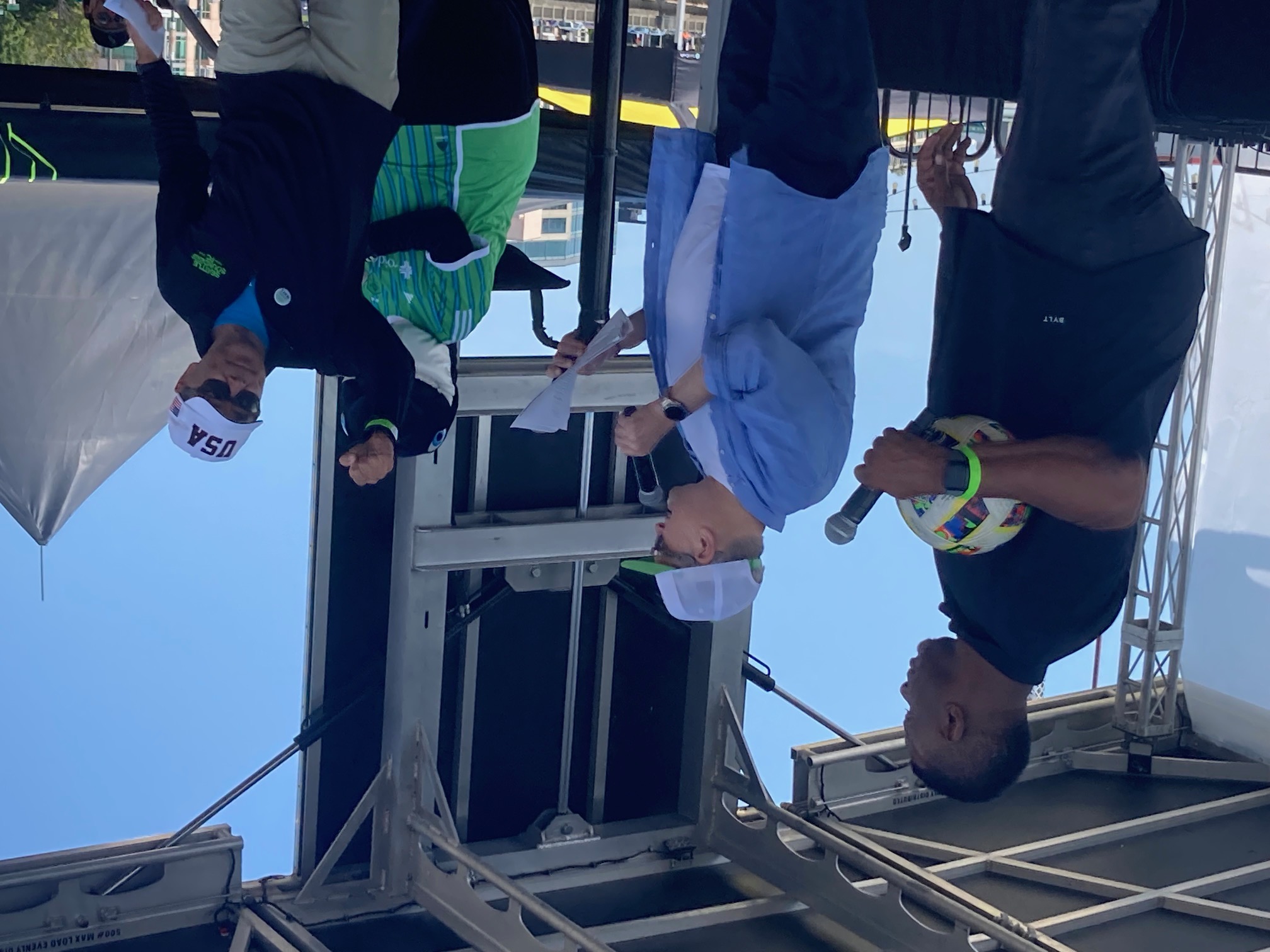 Ken Griffey Jr. (left), Drew Carey (center), and Peter Tomozawa (right).