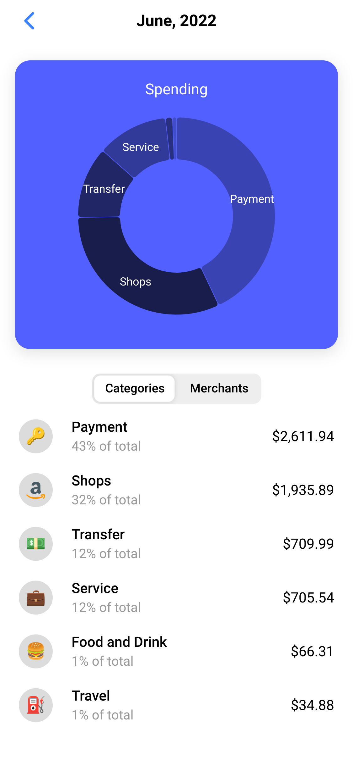 Auto categorizes your spending to show you where your money is going.