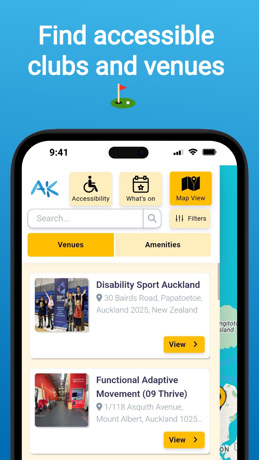 Find accessible clubs and venues ⛳ 