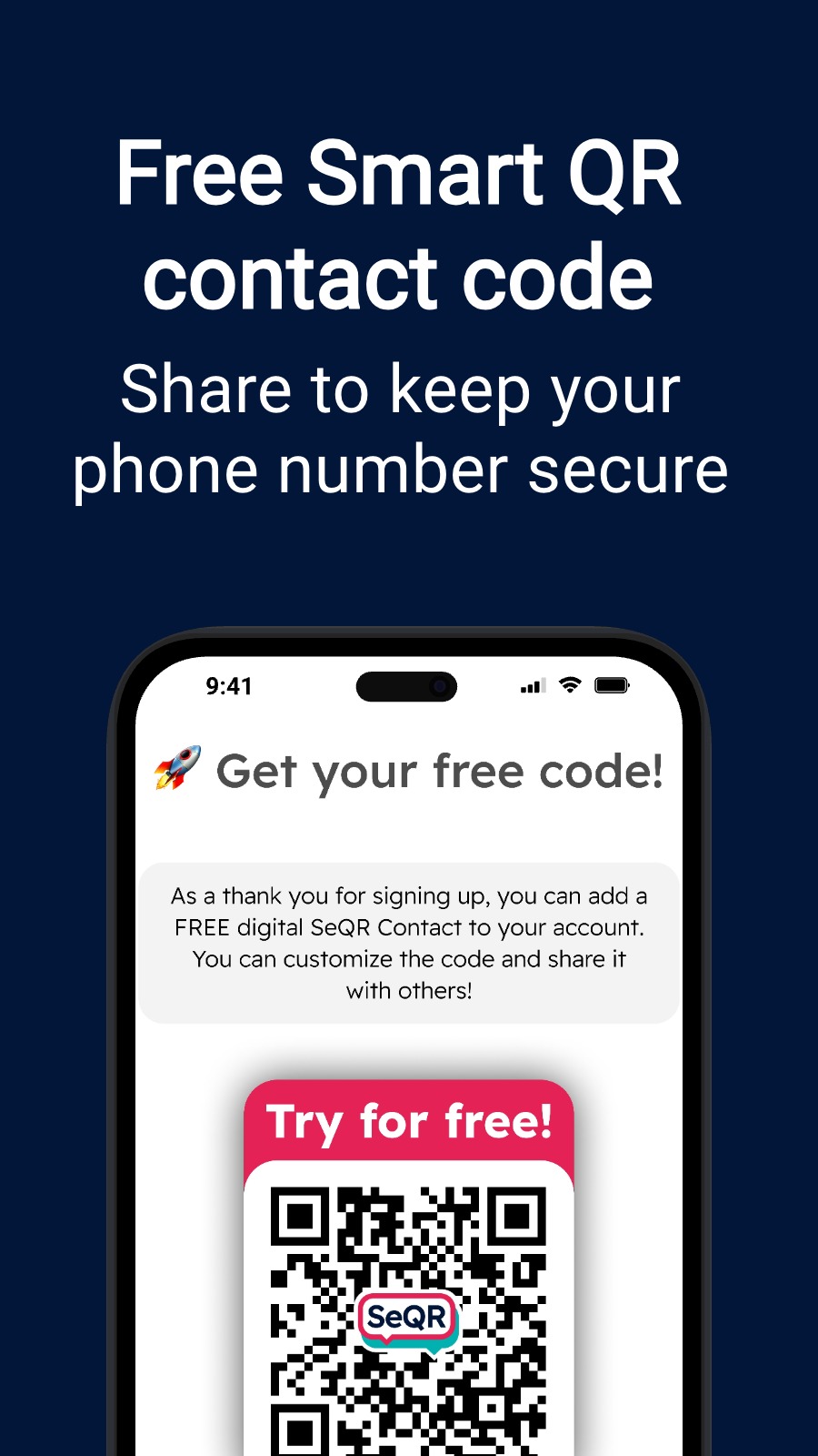 Free Smart QR contact code - Share to keep your phone number secure