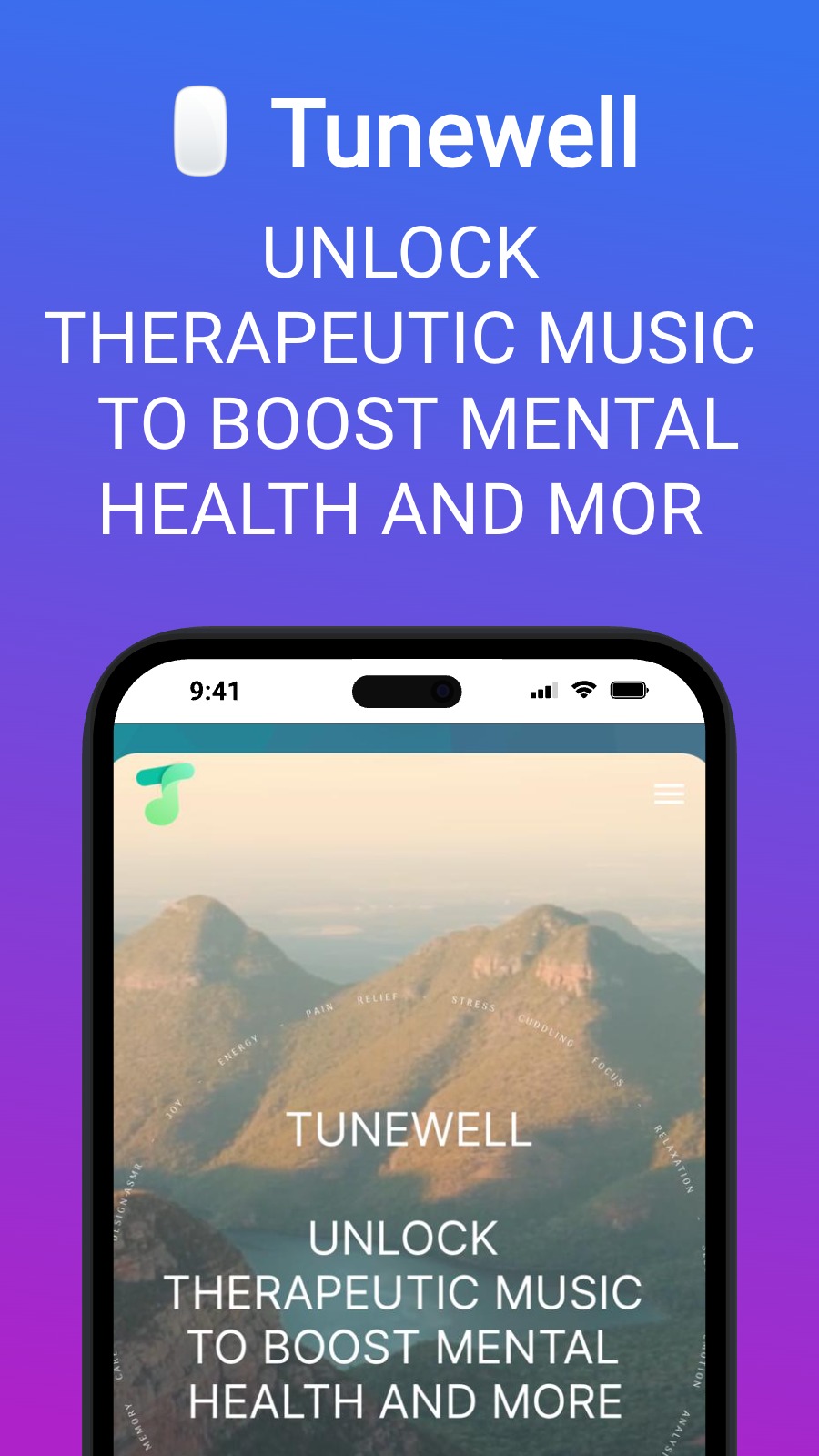 🖱️ Tunewell - UNLOCK THERAPEUTIC MUSIC   TO BOOST MENTAL HEALTH AND MOR
