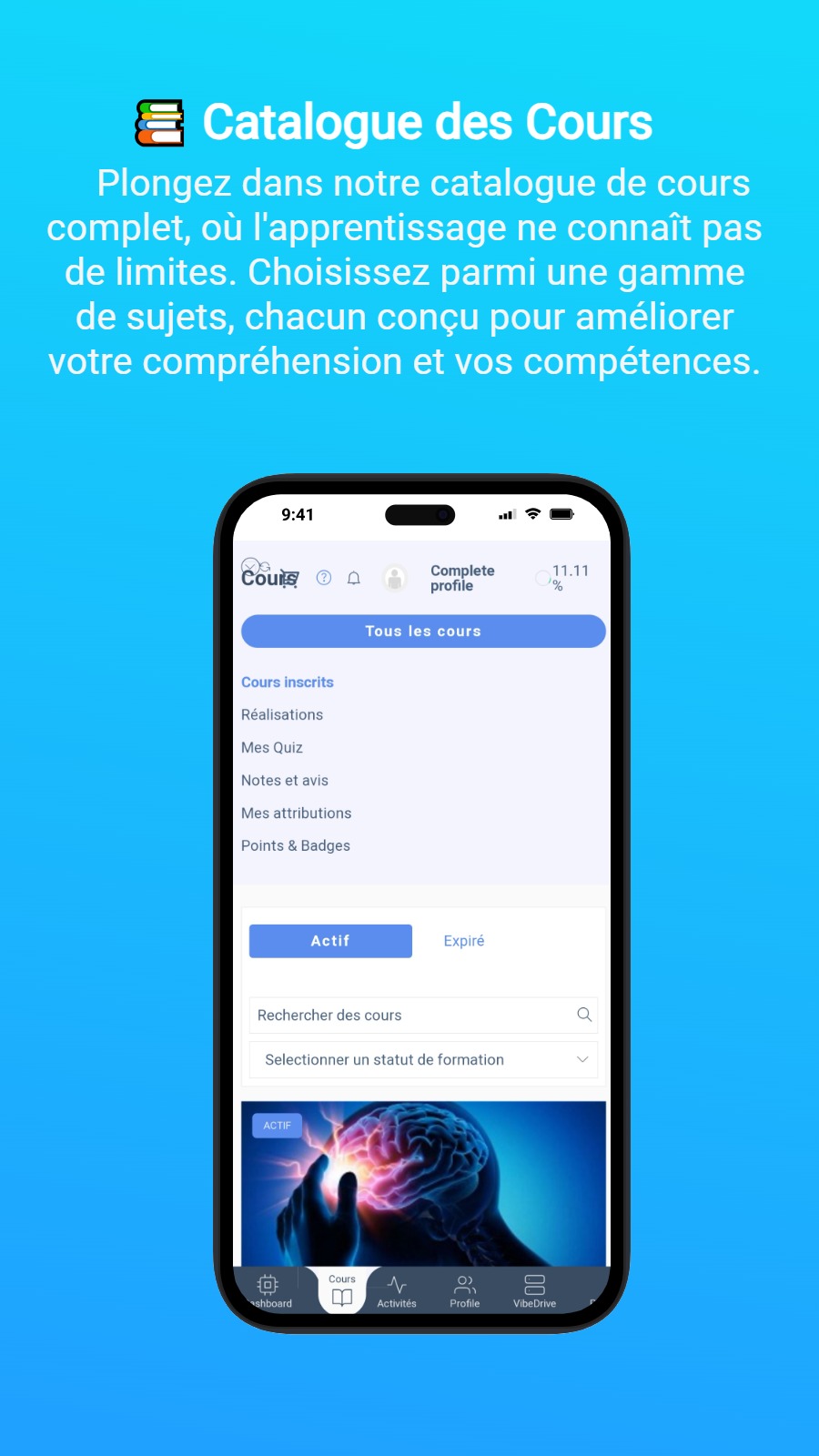 📚 Catalogue des Cours - Plongez dans notre catalogue de cours complet, où l‘apprentissage ne connaît pas de limites. Choisissez parmi une gamme de sujets, chacun conçu pour améliorer votre compréhension et vos compétences.