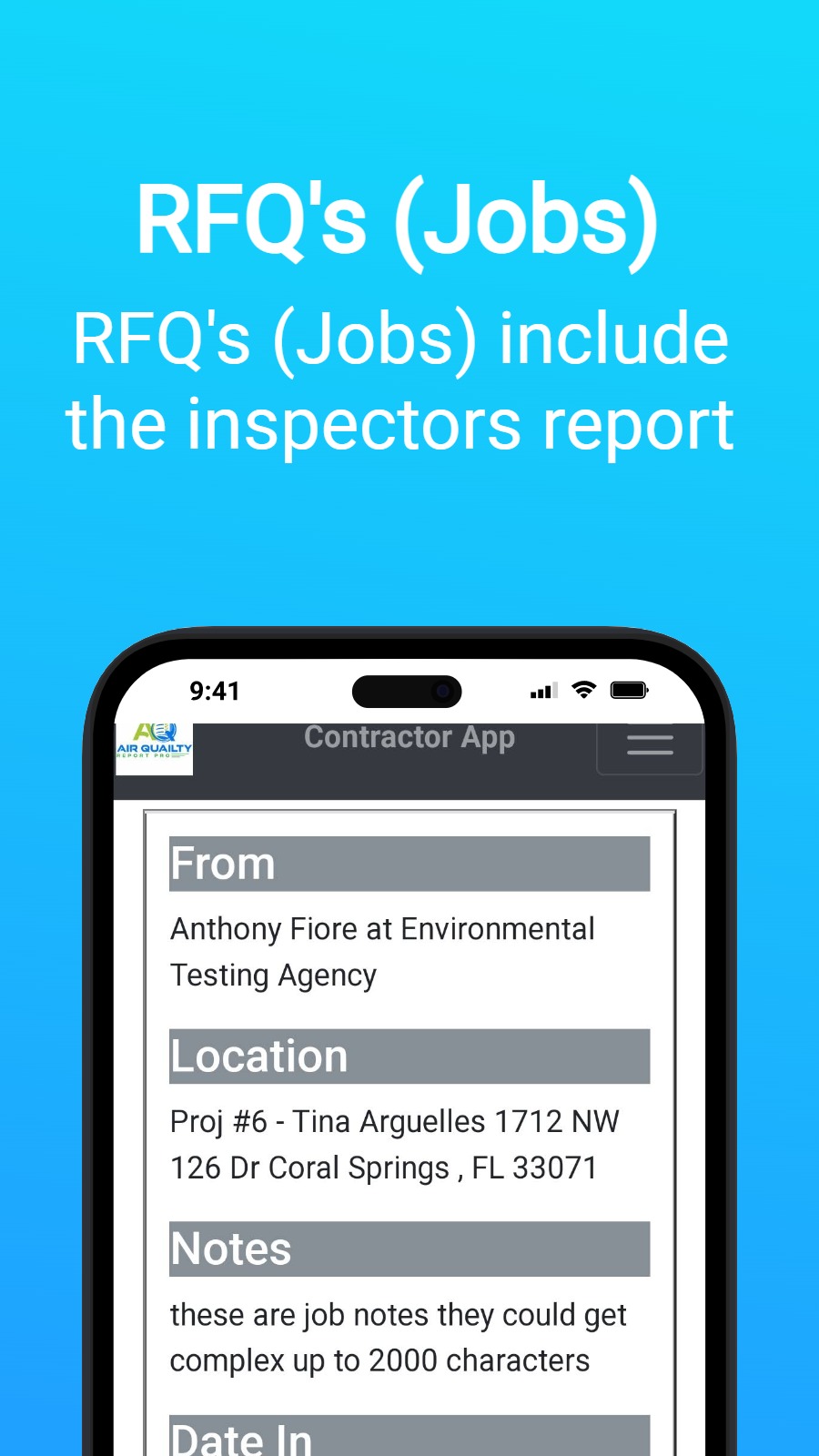 RFQ's (Jobs) - RFQ's (Jobs) include the inspectors report