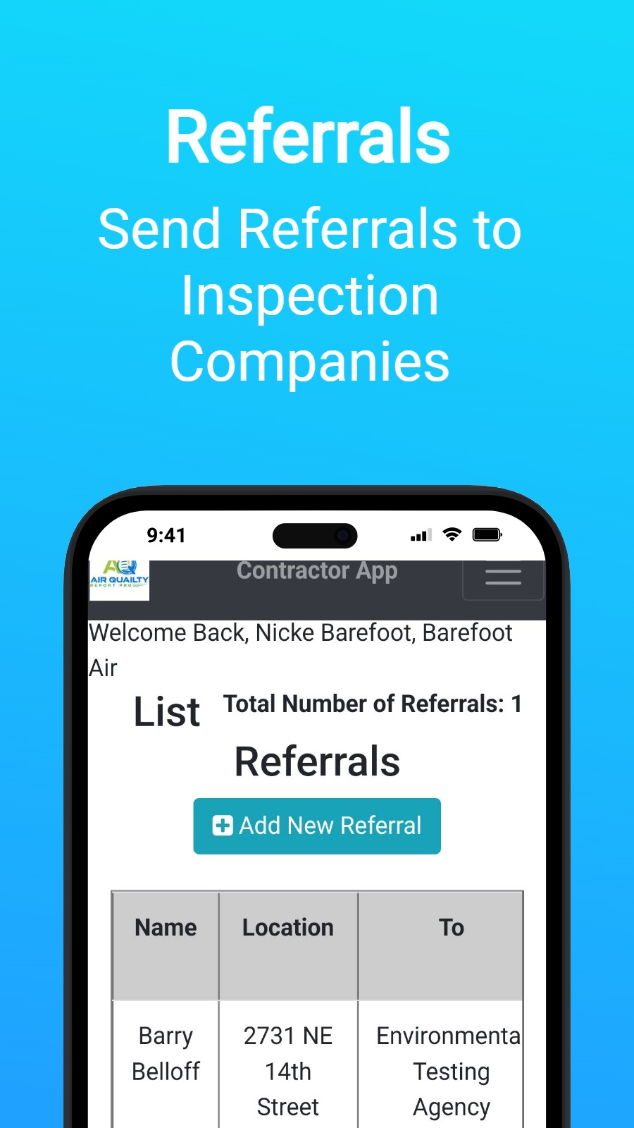 Referrals - Send Referrals to Inspection Companies