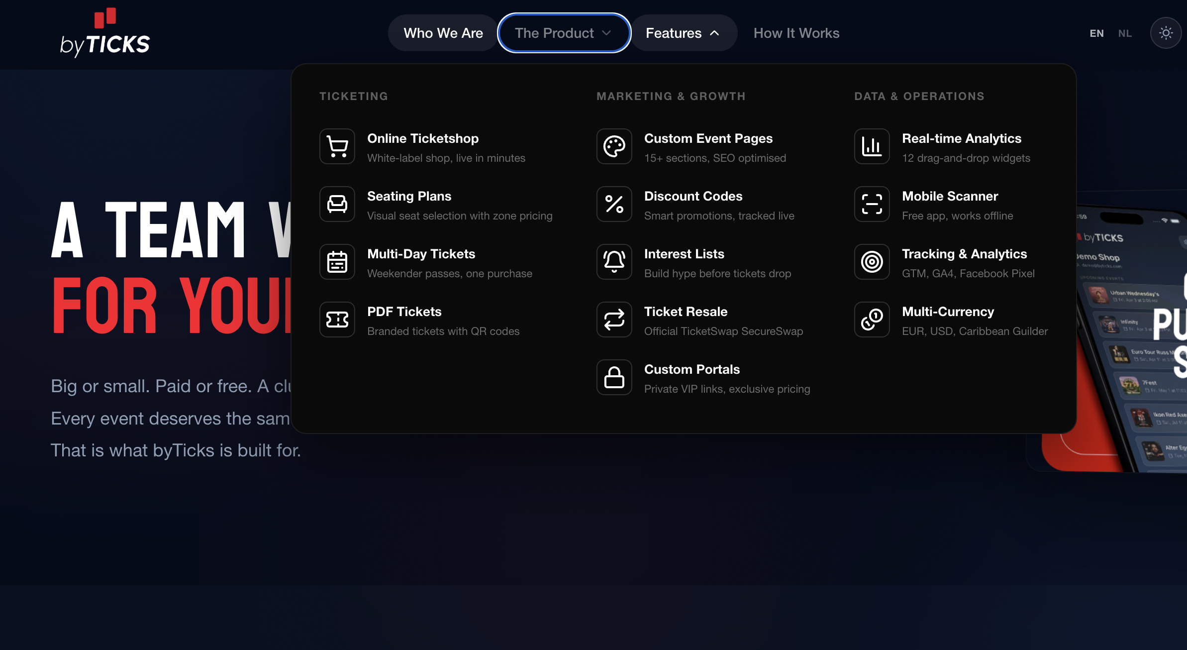 byTicks Features - Dropdown menu