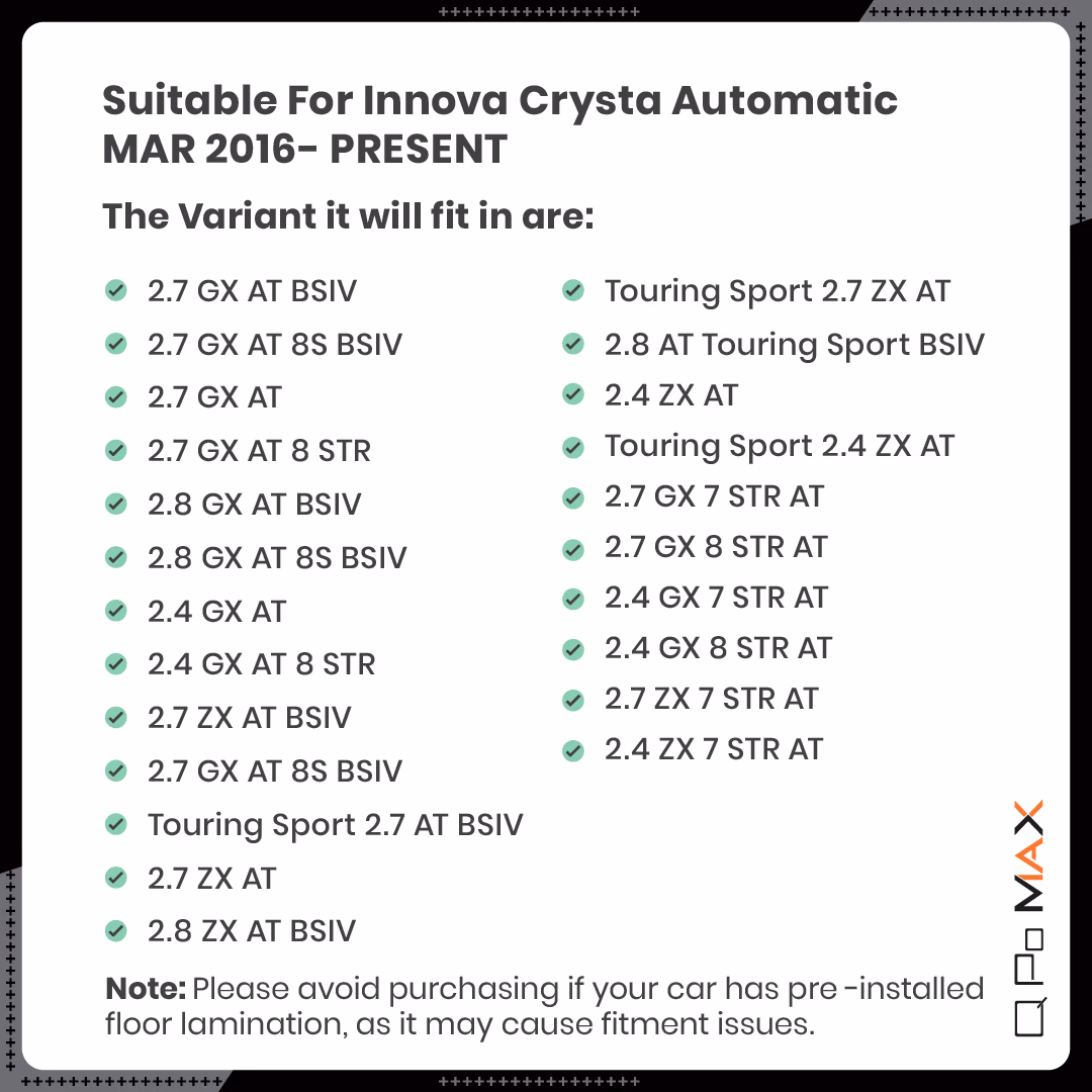 Innova Crysta Automatic Car Floor Mats with Trunk Mat thumbnail 5