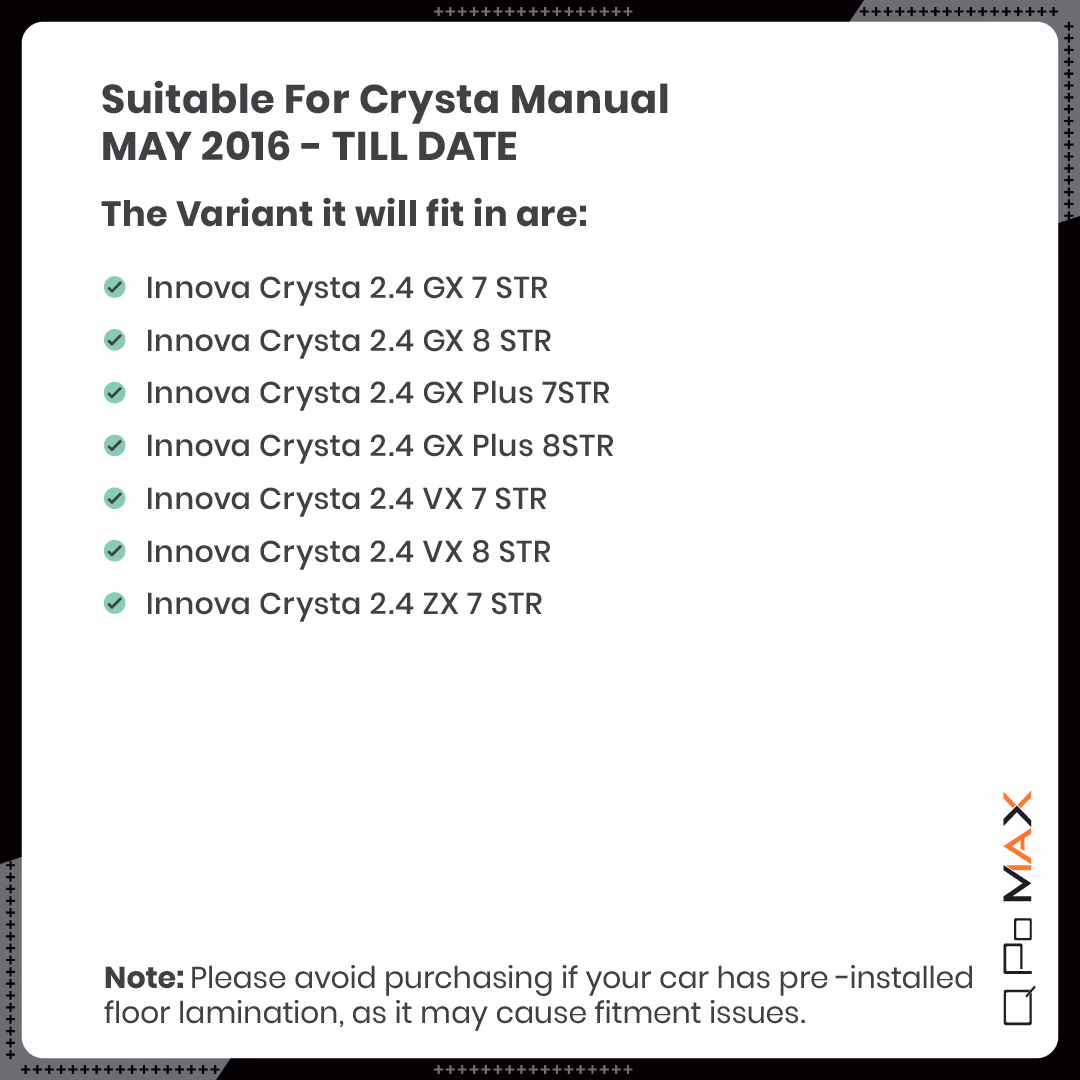 Innova Crysta Manual Car Floor Mats with Trunk Mat thumbnail 5