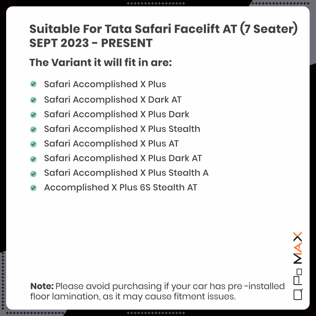 Safari Facelift 7 seater Automatic Car Floor Mats with Trunk Mat thumbnail 6