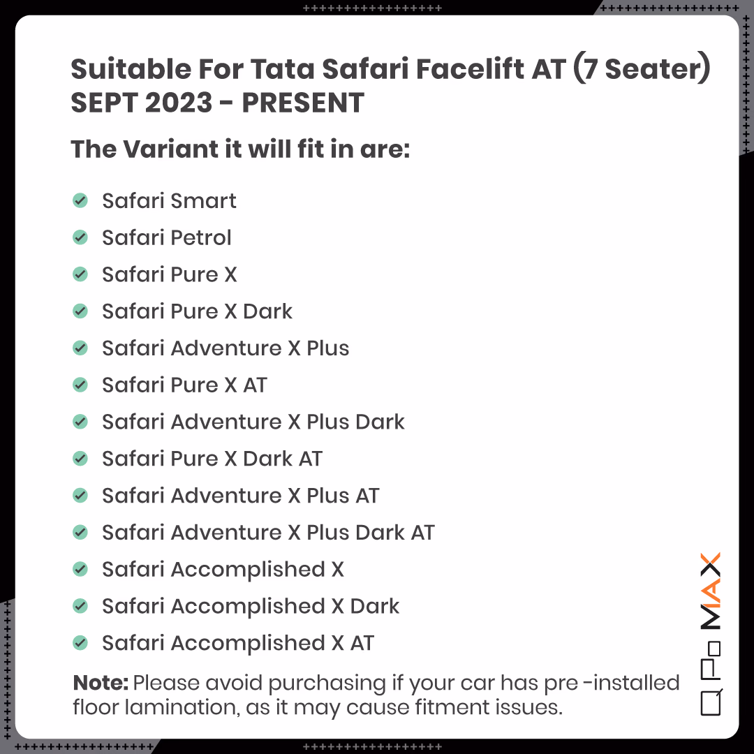 Safari Facelift 7 seater Automatic Car Floor Mats with Trunk Mat thumbnail 5