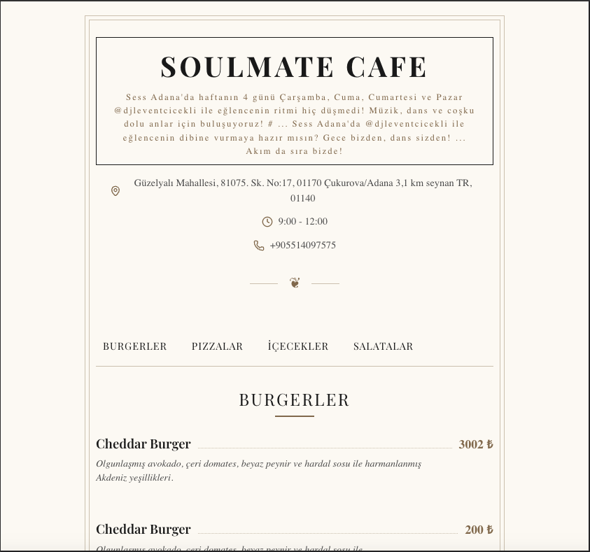 Classic QR menu template - clean and simple casual restaurant design