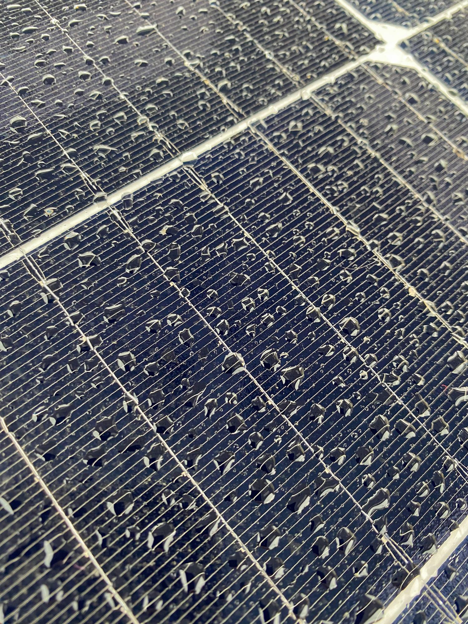 Solar panels with rain droplets