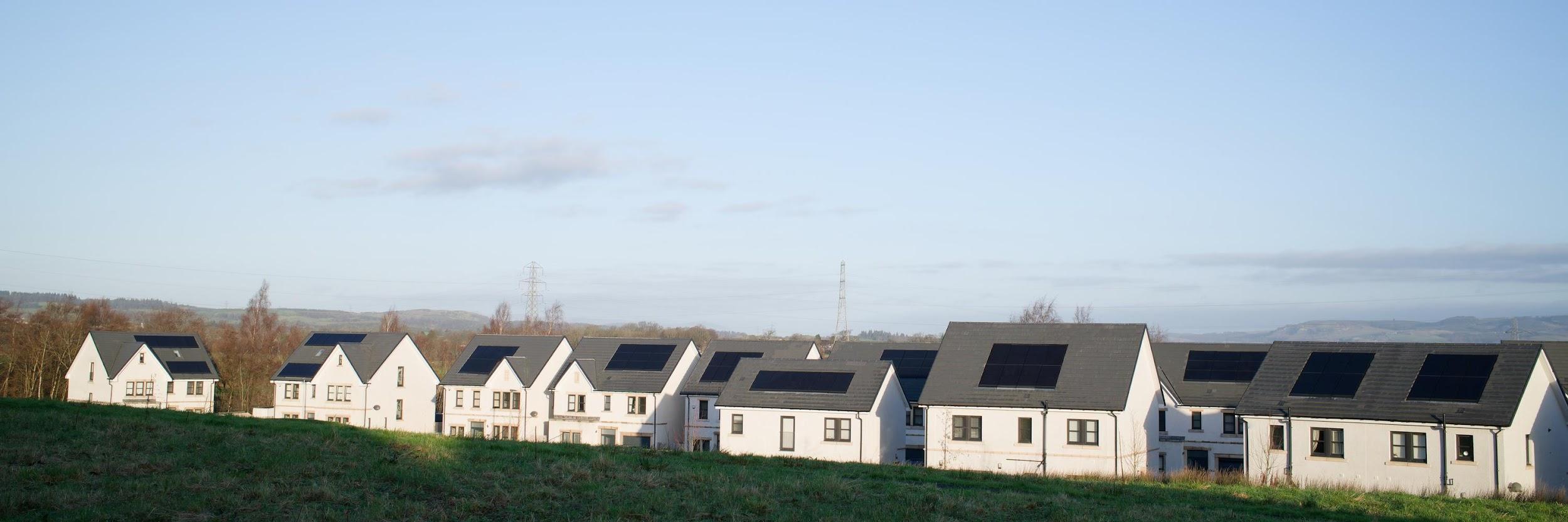 Row of houses with solar panels