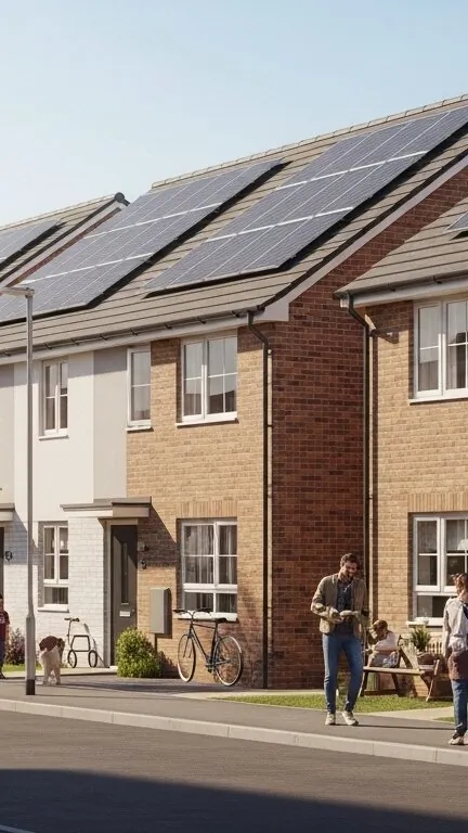 Professional partnership meeting at social housing retrofit site