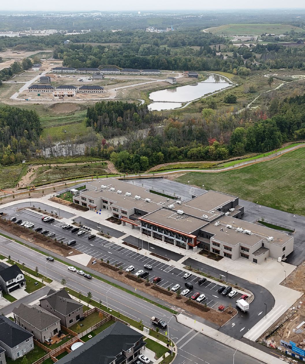 Aerial view of the new Giinawind Public School and Guardian Angels Catholic School
