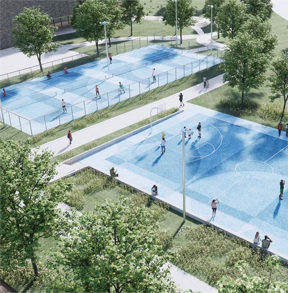 Rendering of the outdoor pickleball courts