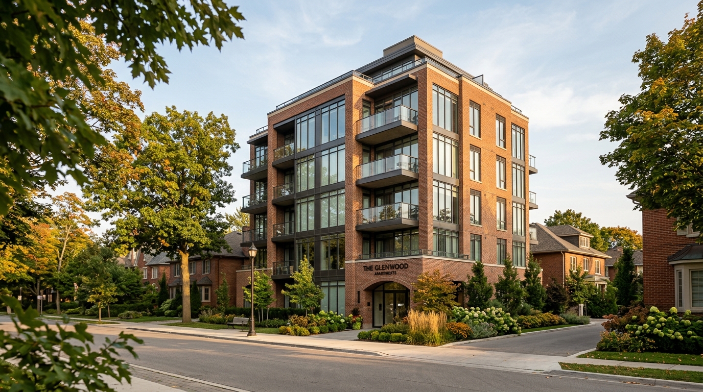 A Northern-managed apartment building on a tree-lined street in southwestern Ontario