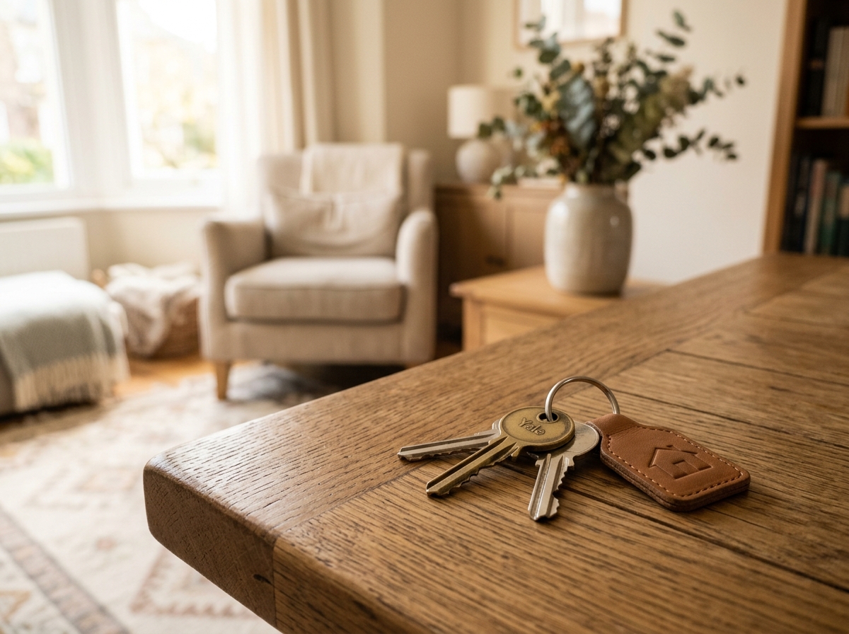 A set of keys on a table, ready to hand over a well-managed rental home