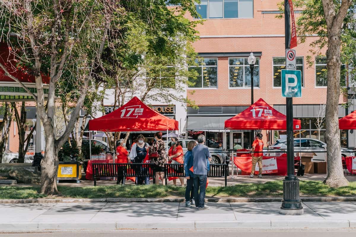 17th Avenue streetscape with boutique shops and pedestrian traffic