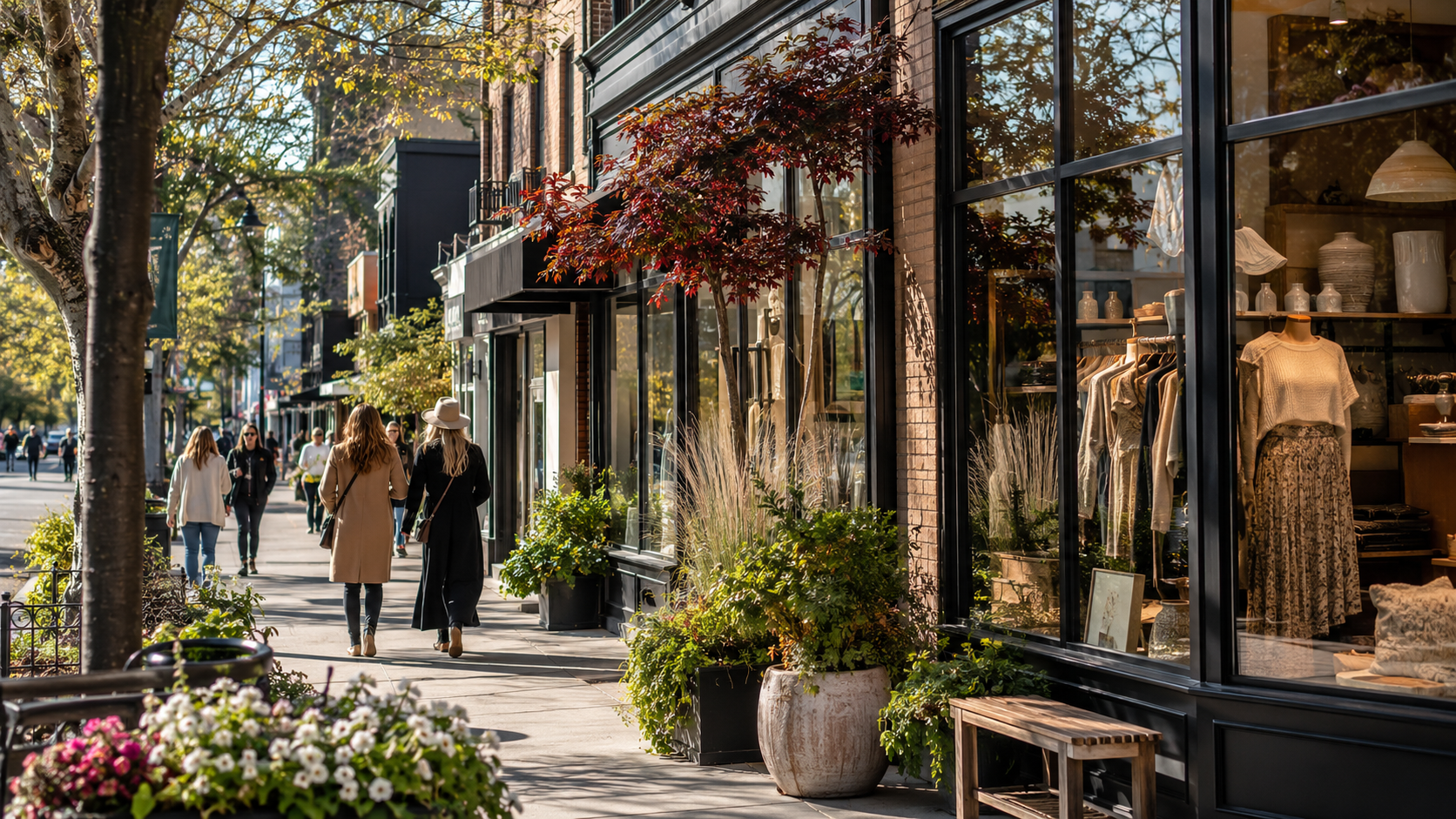 17th Avenue streetscape with boutique shops and pedestrian traffic