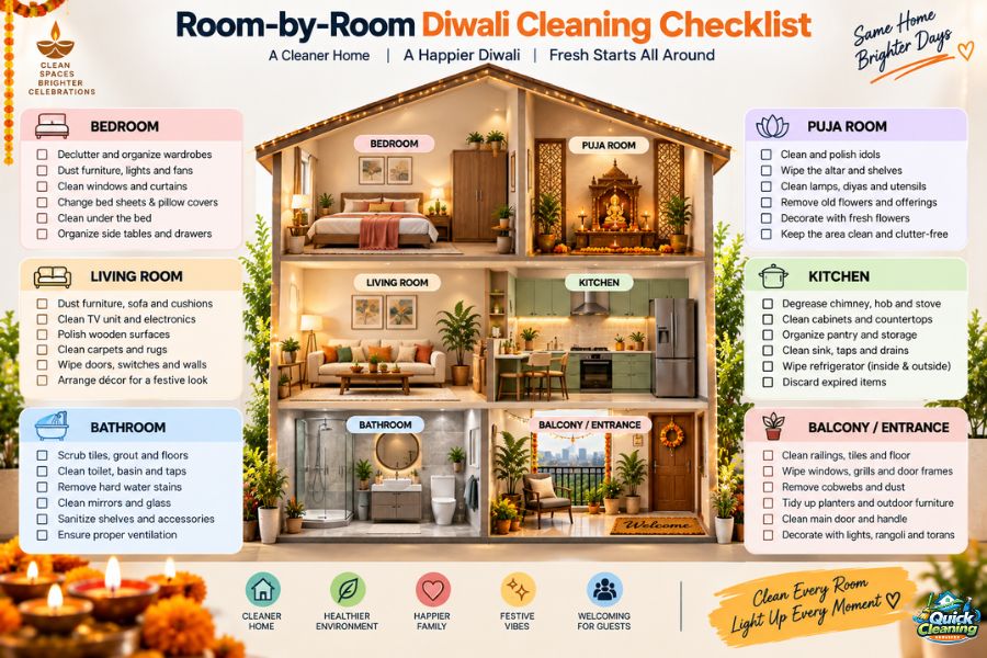 Room-by-Room Diwali Cleaning Checklist