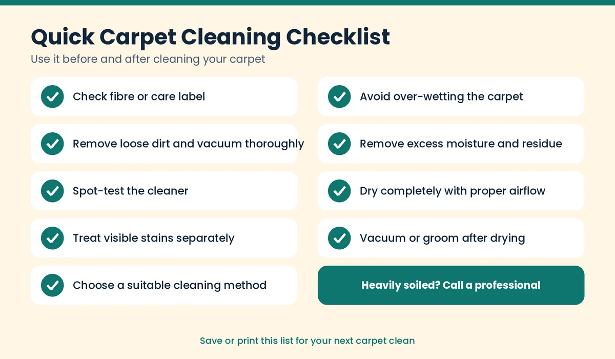 Quick carpet cleaning checklist to follow before and after cleaning at home