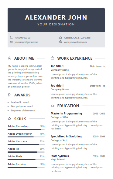 A modern and clean CV template with a sidebar.