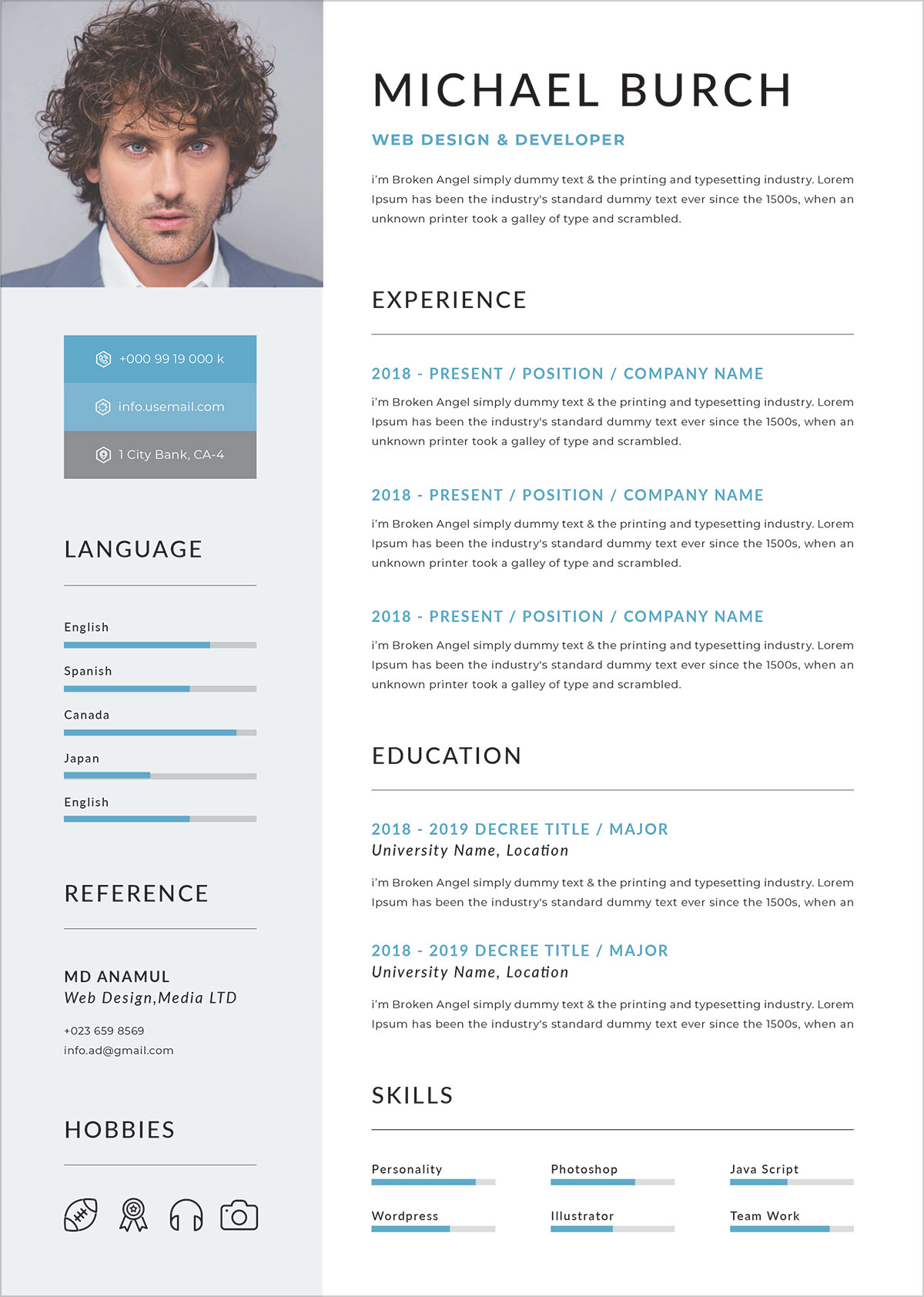 A minimalist and classic CV template.
