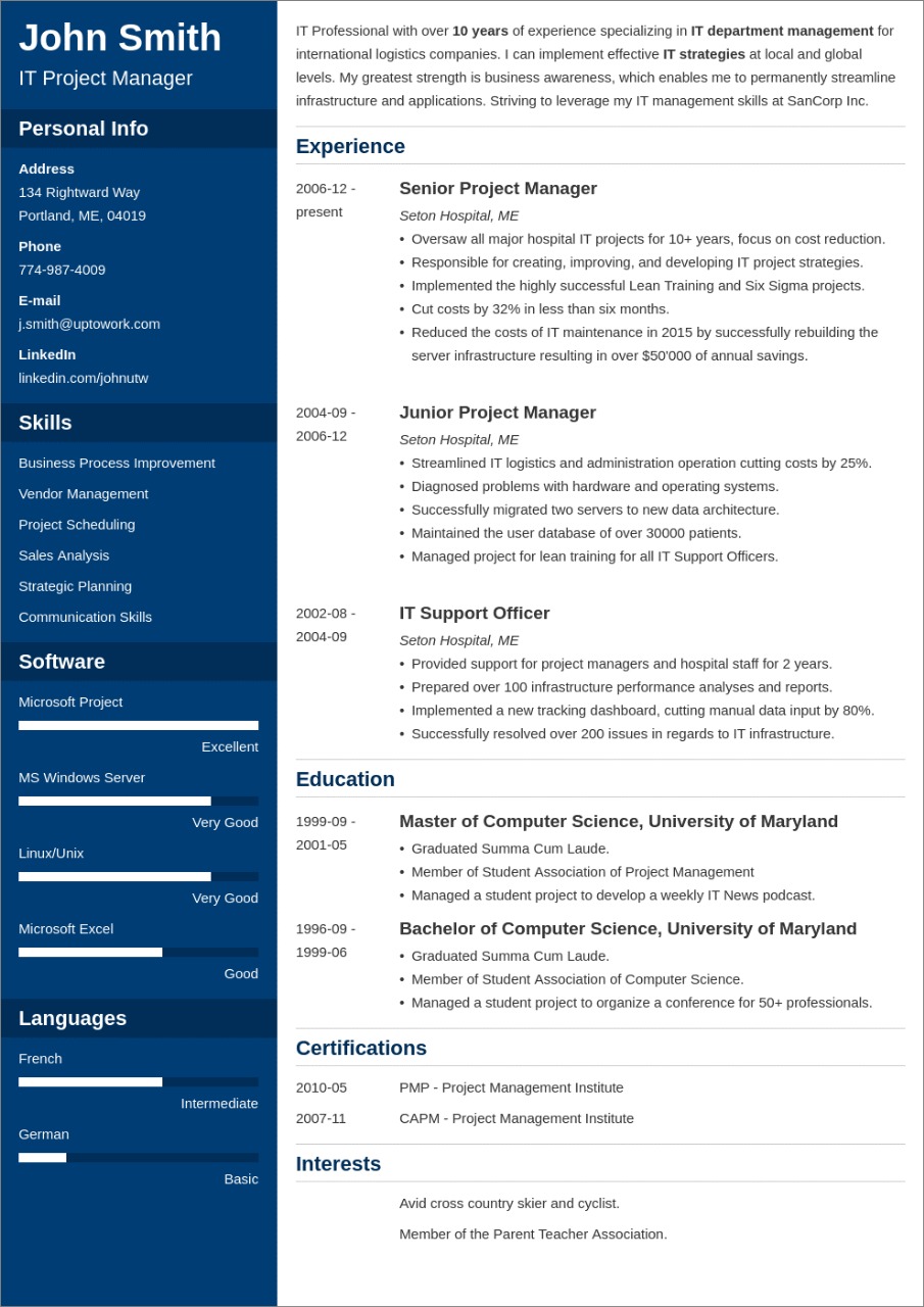 A professional CV template with a strong header.