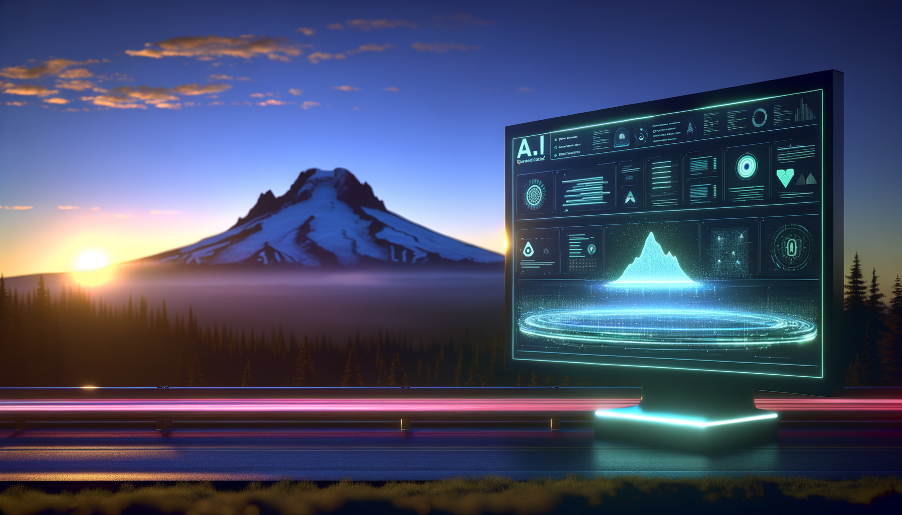 AI content generation dashboard with Mt. Hood in Pacific Northwest