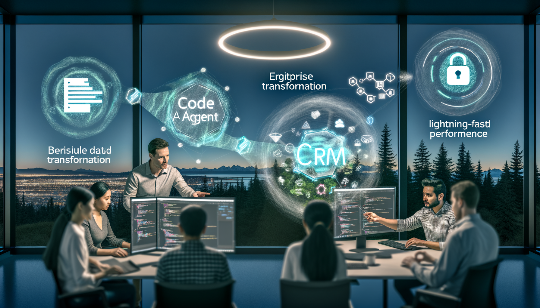 Developers reviewing CRM integration code.