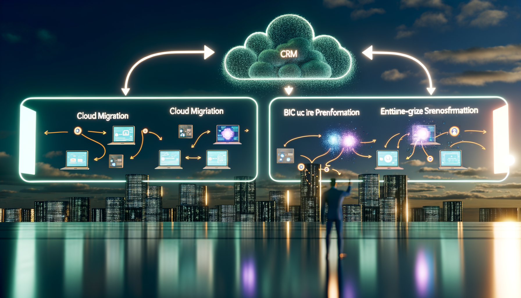 Cloud migration and AI integration diagram.