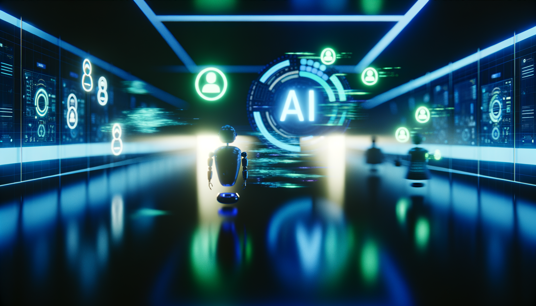 Visionary depiction of AI's future impact on business.