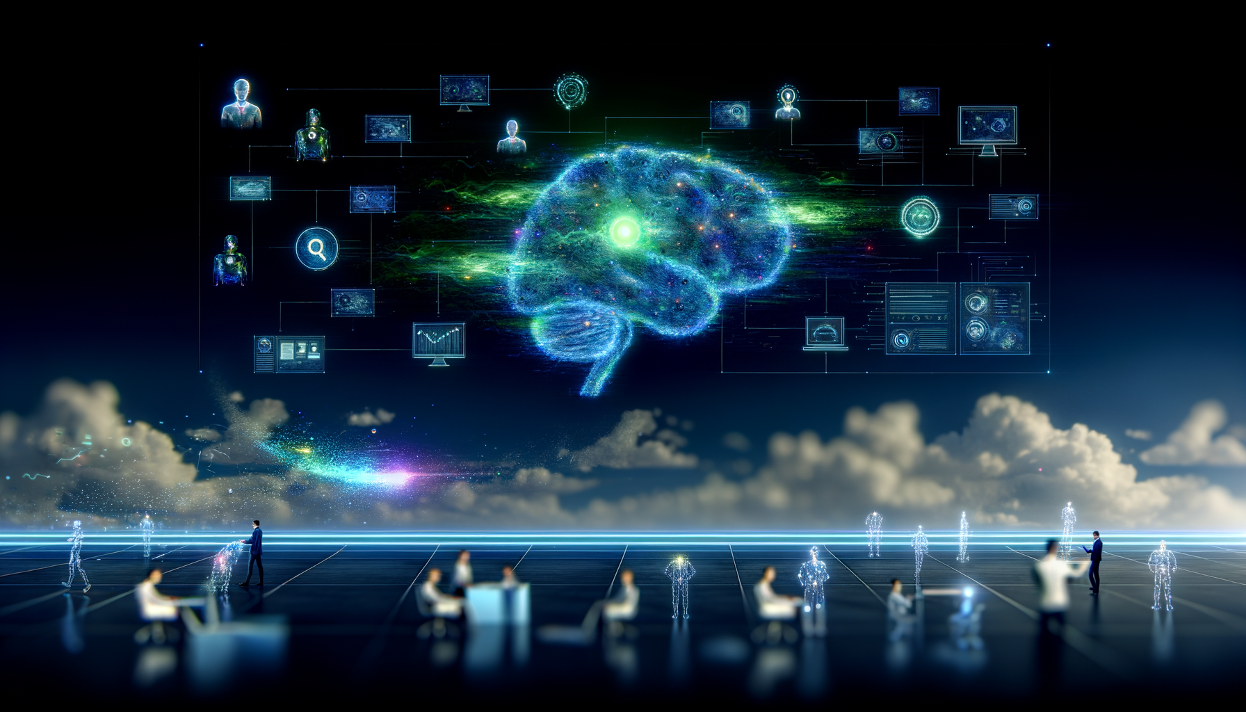 AI-enhanced business operations image with digital brain