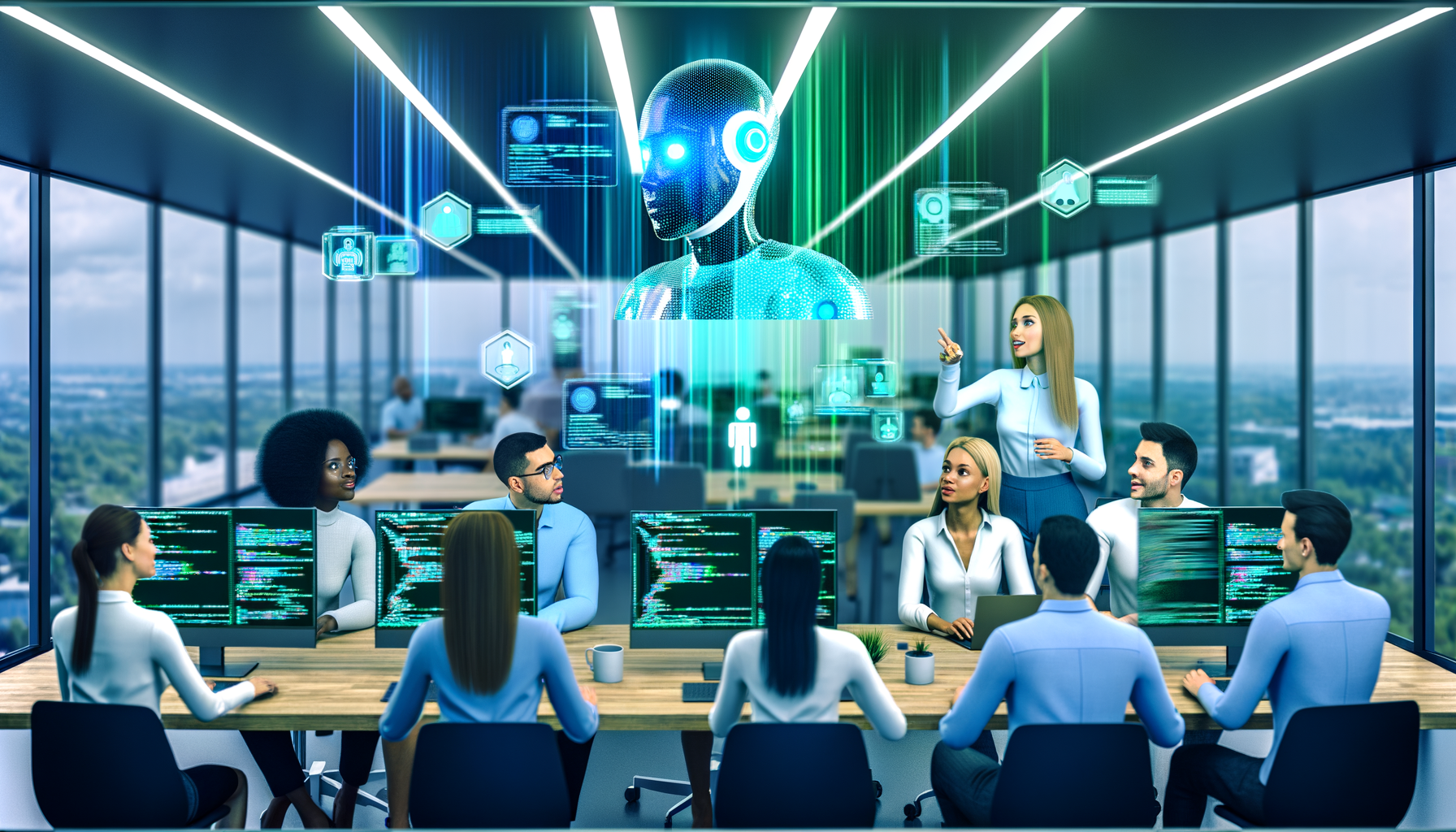 Collaborative code review session with AI integration focus.