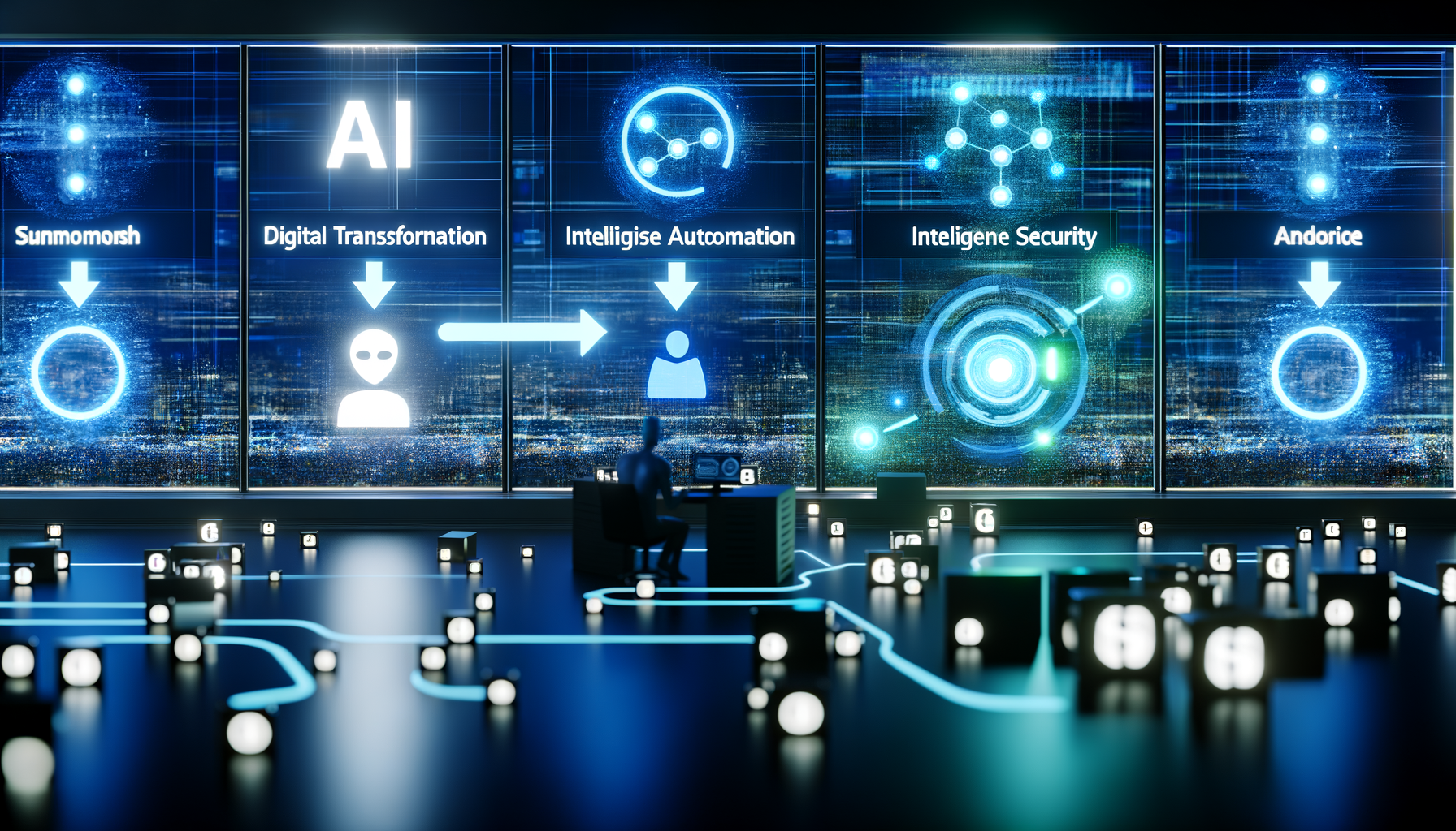 Illustration of agentic AI network in business.