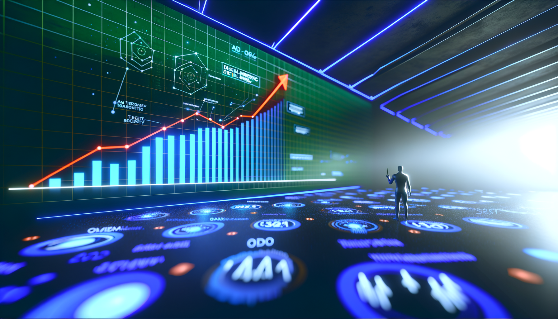 Upward trend in digital marketing graph.