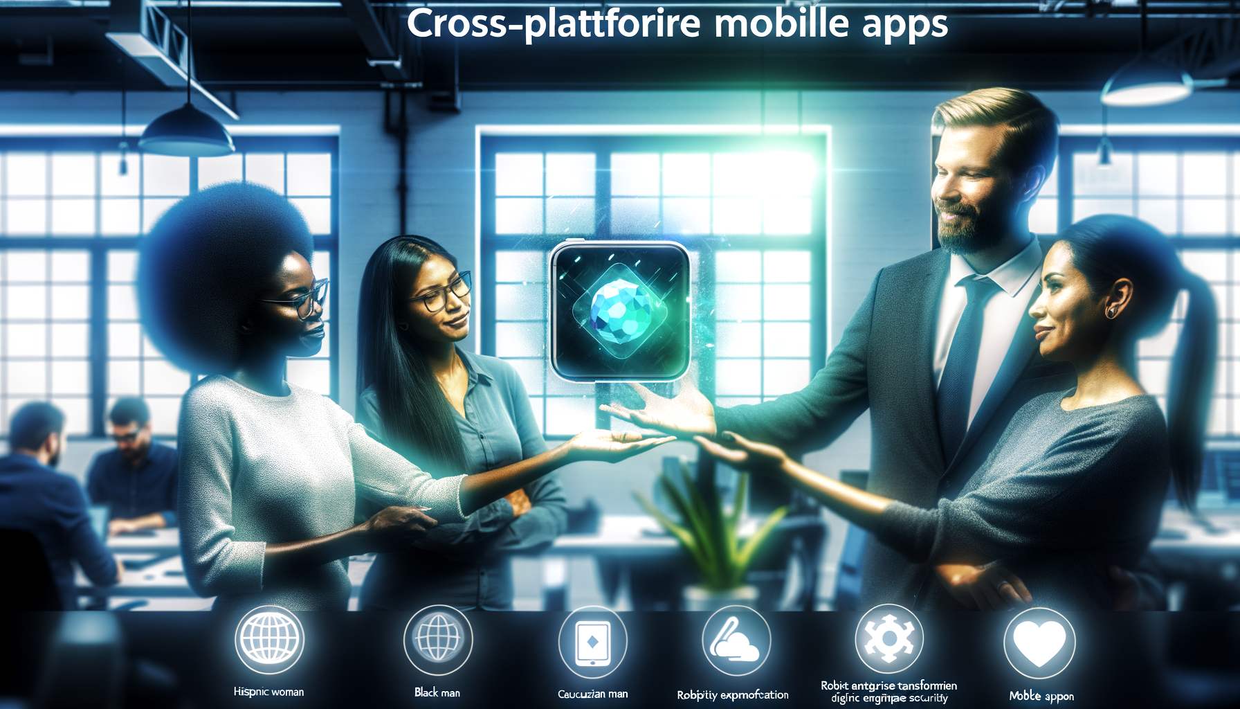 Tech team working on cross-platform mobile app code.