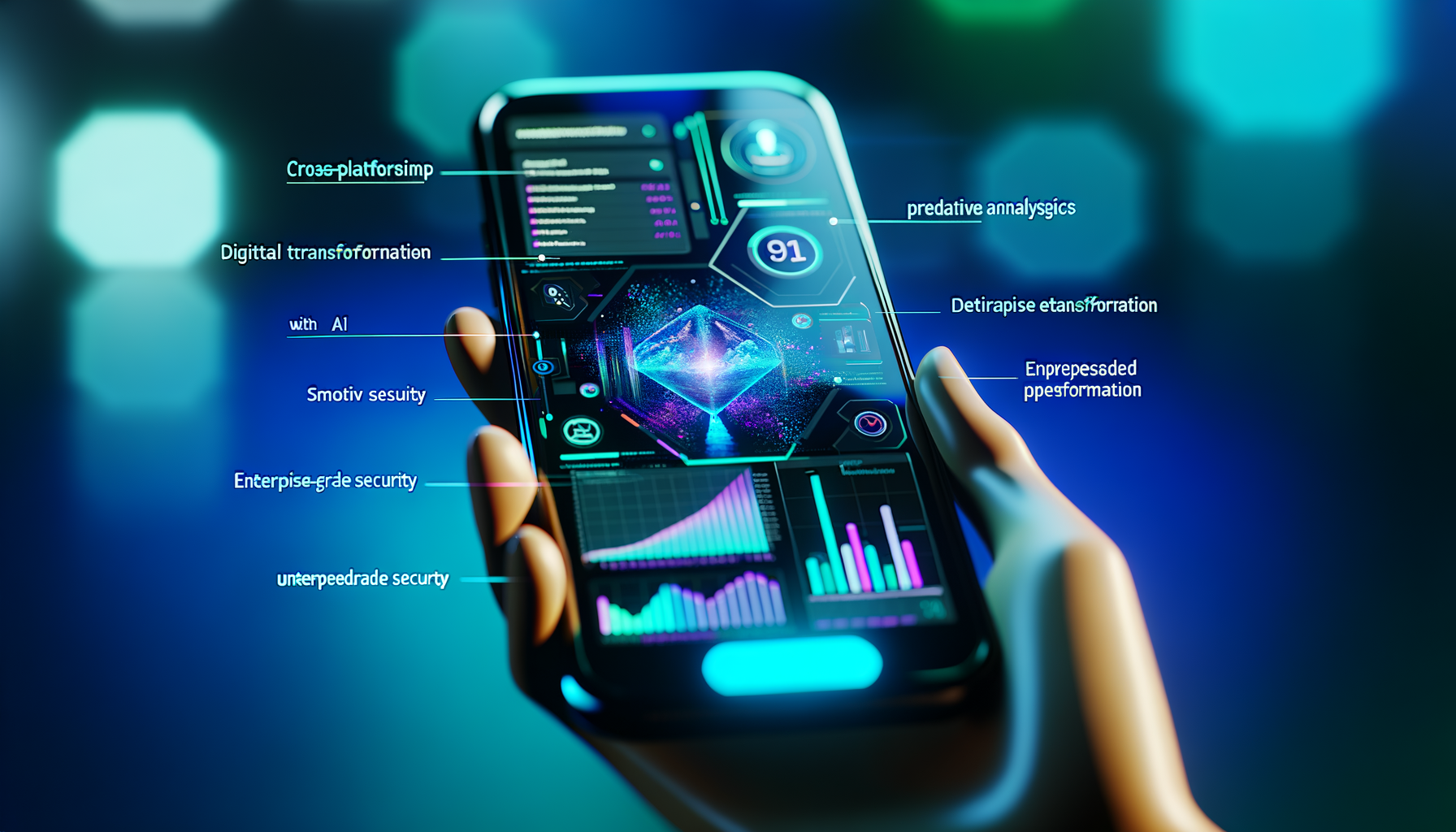Mobile app interface showcasing AI features.