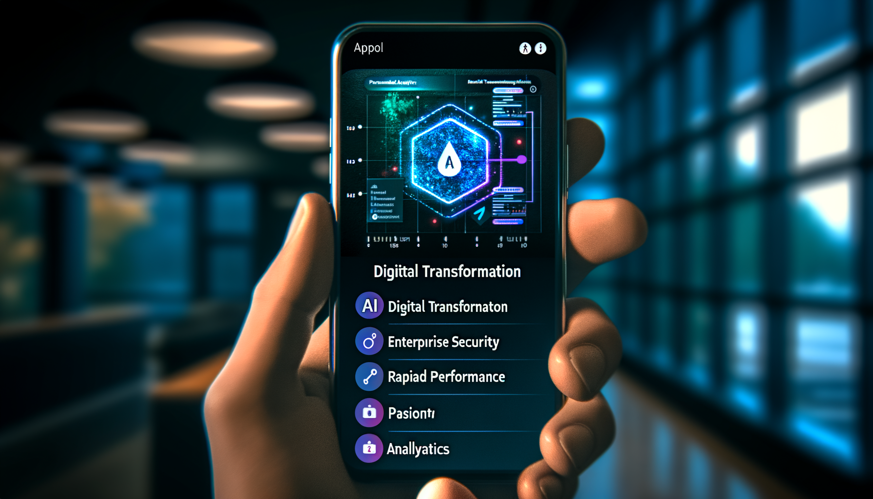 Mobile app with AI-driven analytics interface.