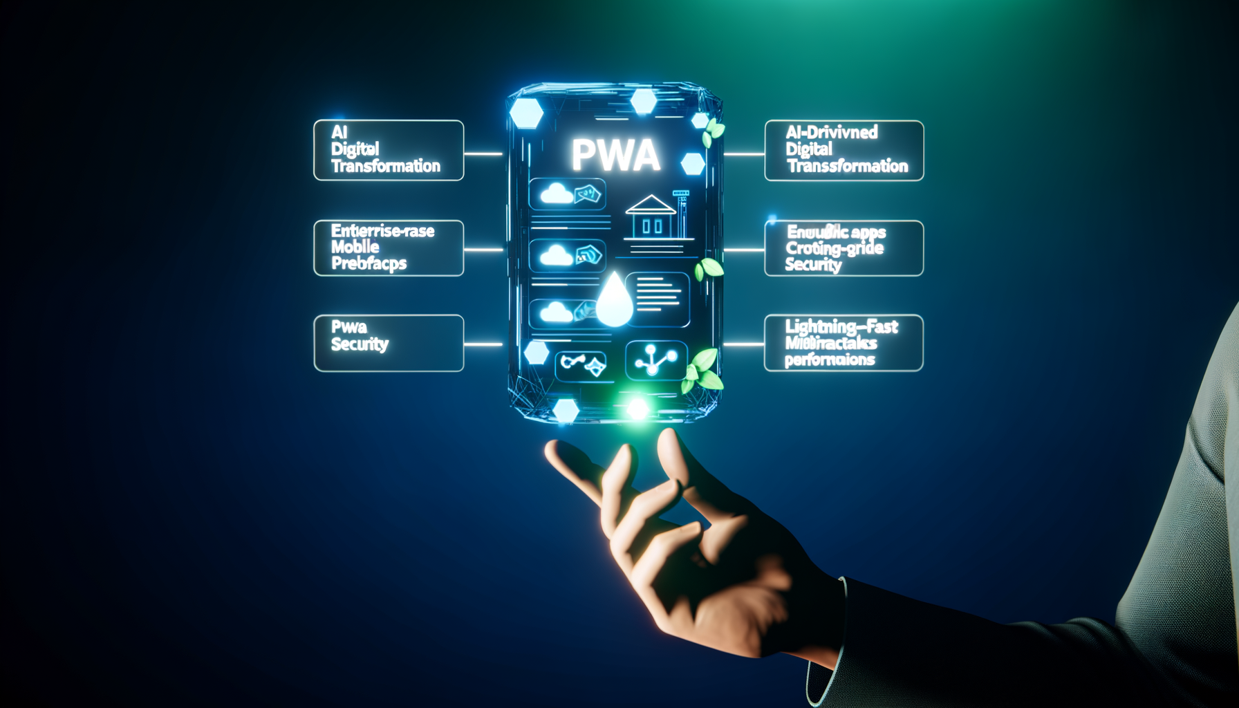 Progressive Web App architecture and benefits diagram.