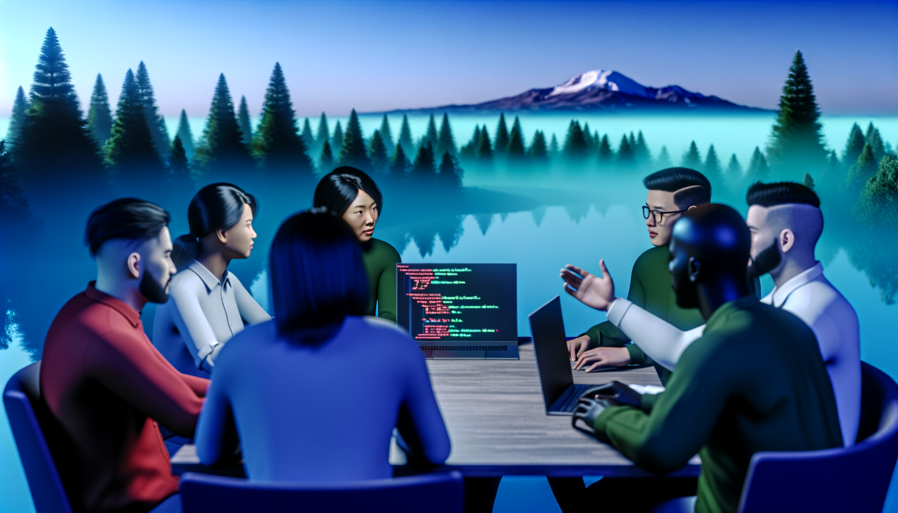 Team engaged in code-review collaboration for a custom software project.