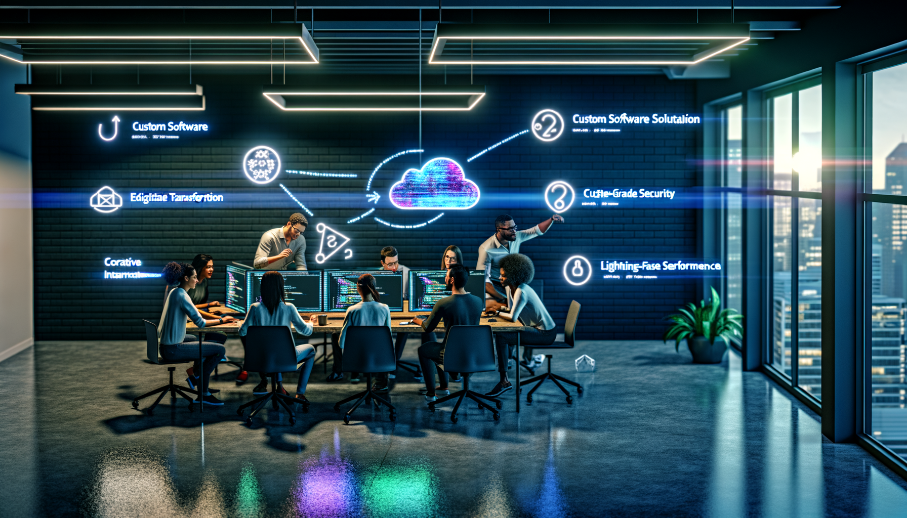 Developers reviewing code for custom software development.