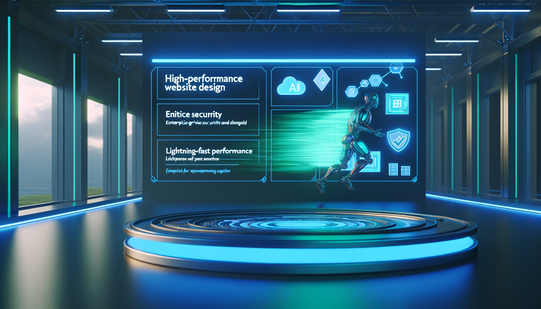 Futuristic website design with 3D elements.