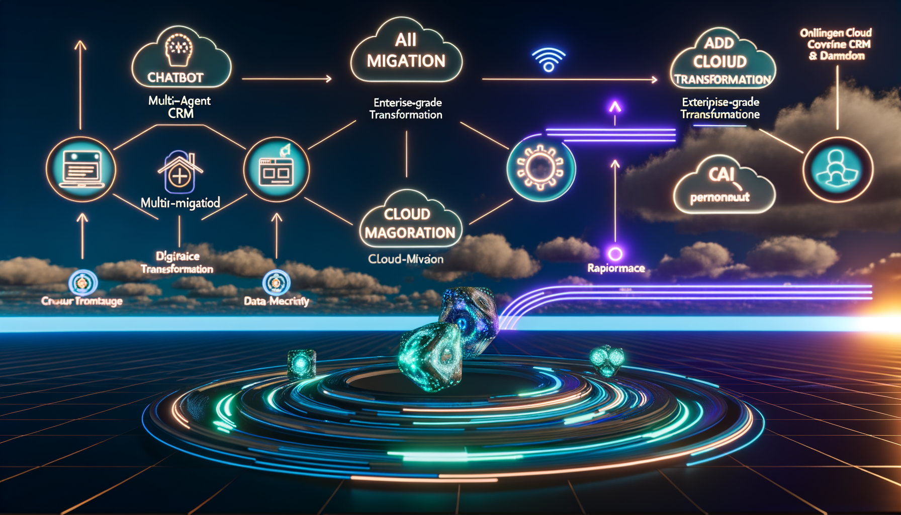 Cloud migration diagram with AI integration