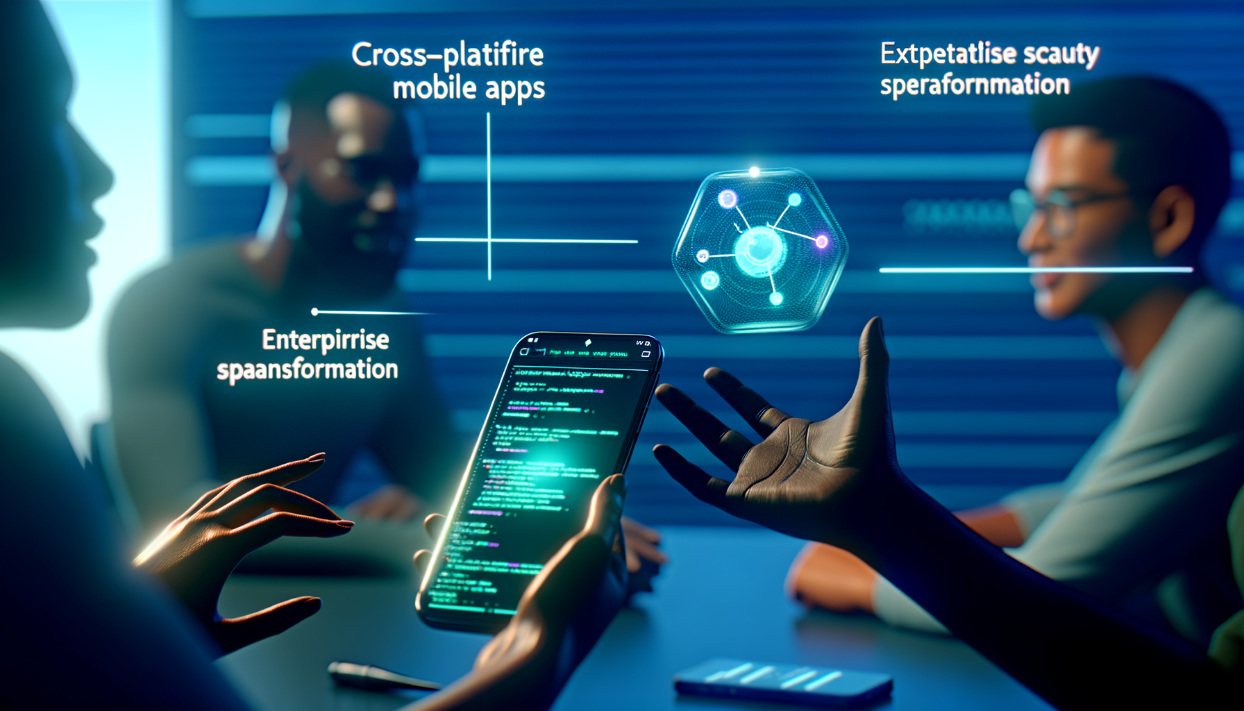 Developers reviewing cross-platform app code