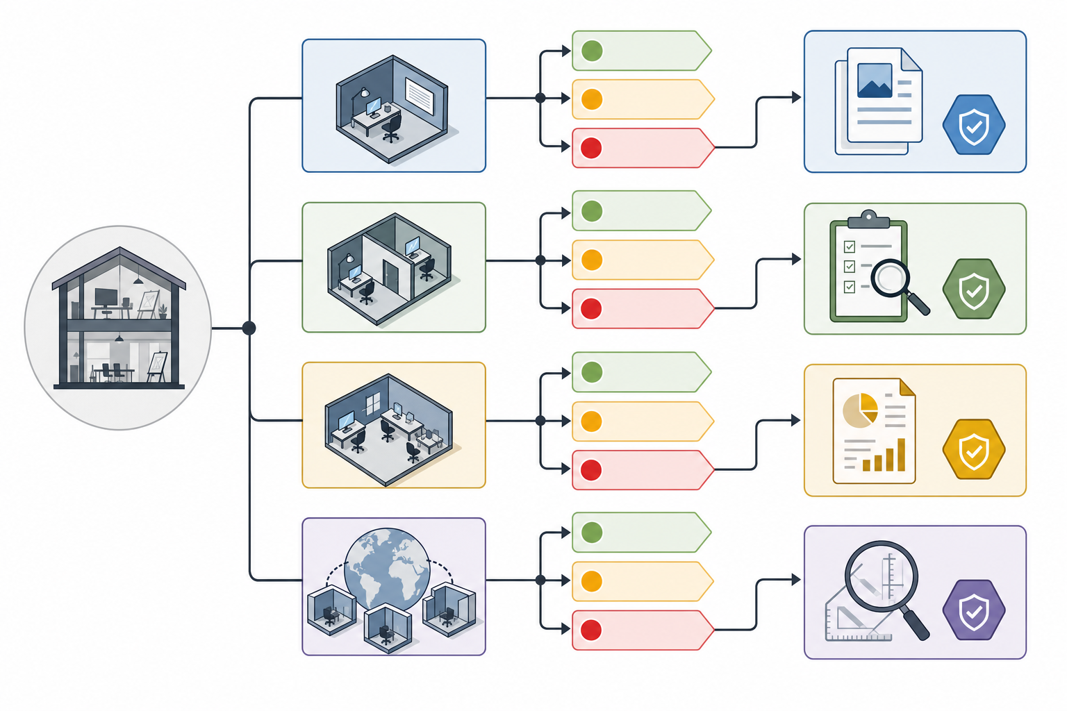 A branching diagram would let a buyer identify the studio’s operating arrangement, select the highest project-risk tier, and see whether direct evidence, independent assurance, or specialist review should be the hiring gate.