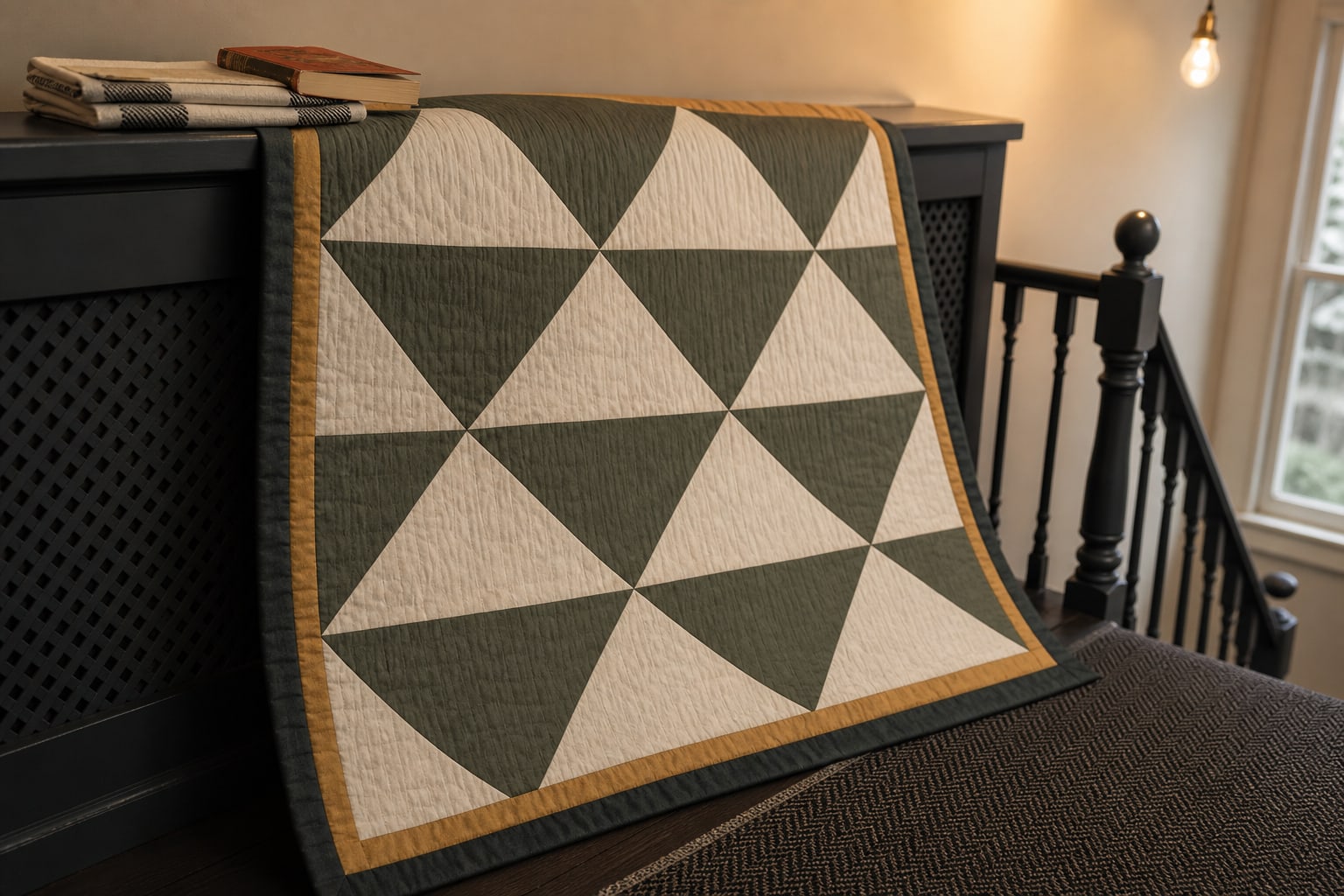 Sage Ink Chevrons quilt pattern, Half Rectangle Triangle block — view 2